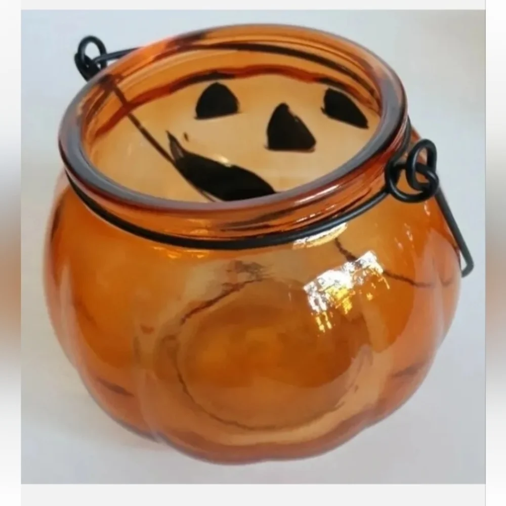 Glass Pumpkin Tealight Candleholders, 3x4-in. Vintage style Jack O' Lantern